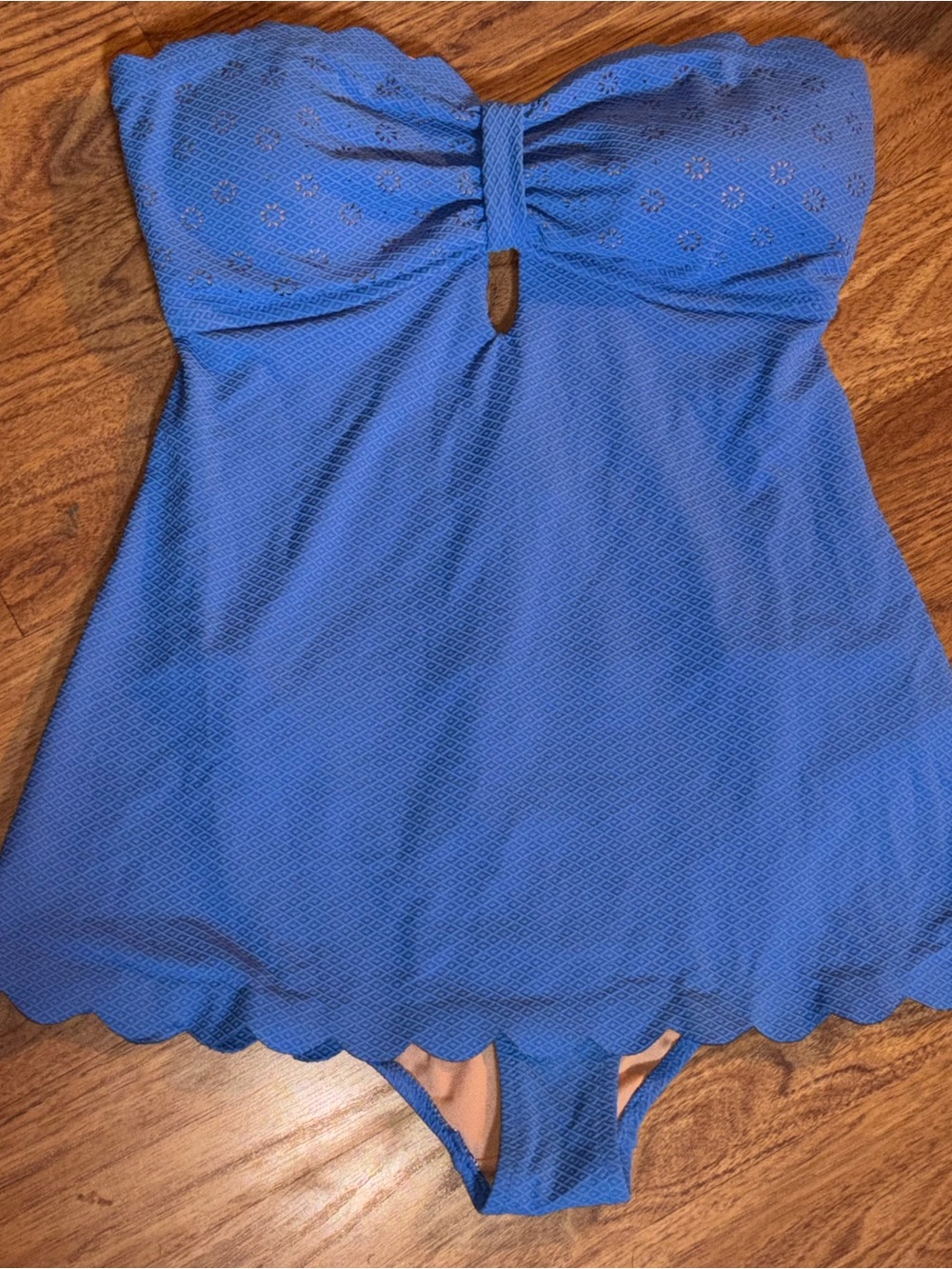 Jessica Simpson Blue Strapless Scallop Hem Mini Swimdress